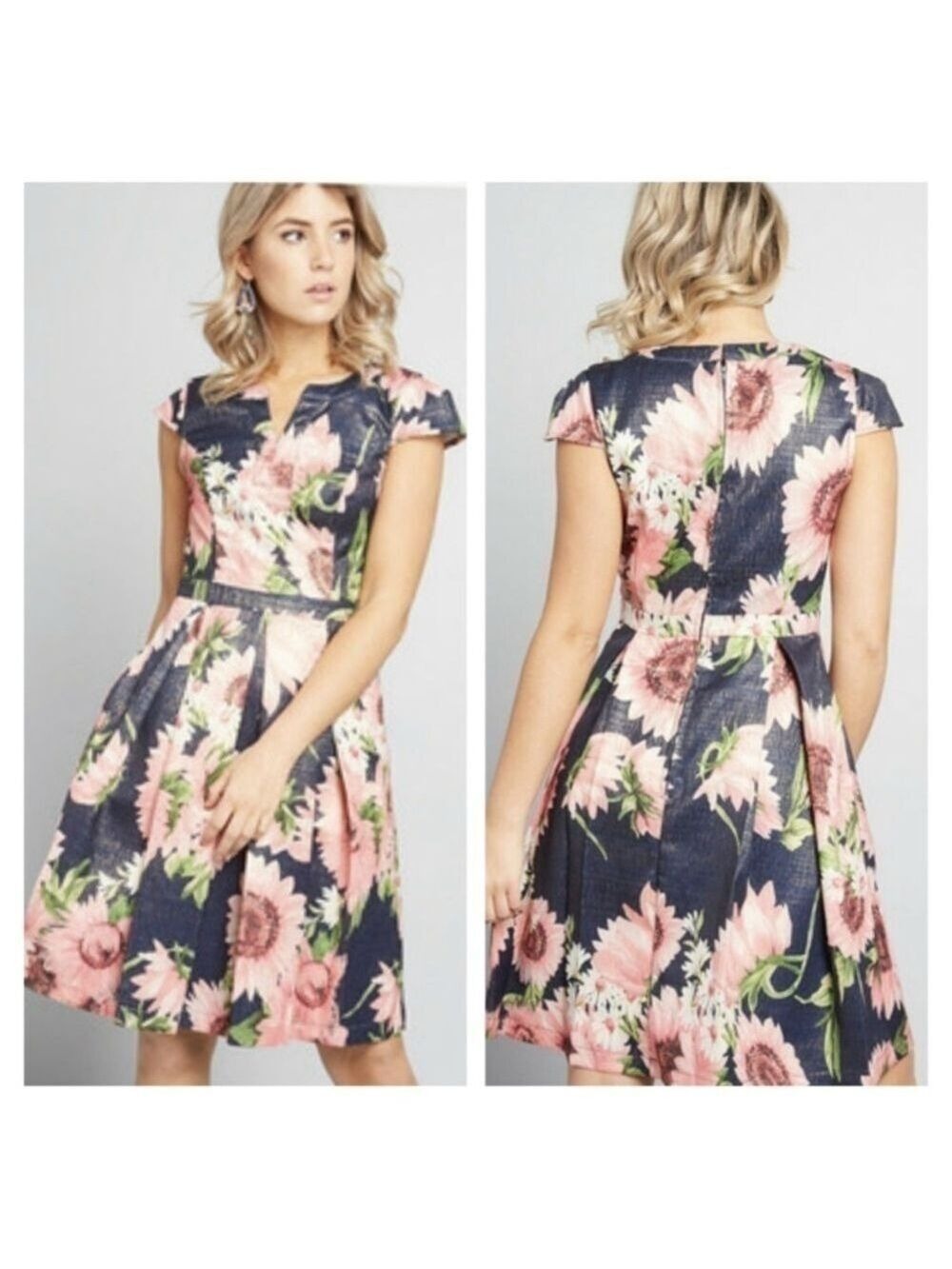 Modcloth Personal Boldness Metallic Jacquard Floral Print Fit And Flare Dress